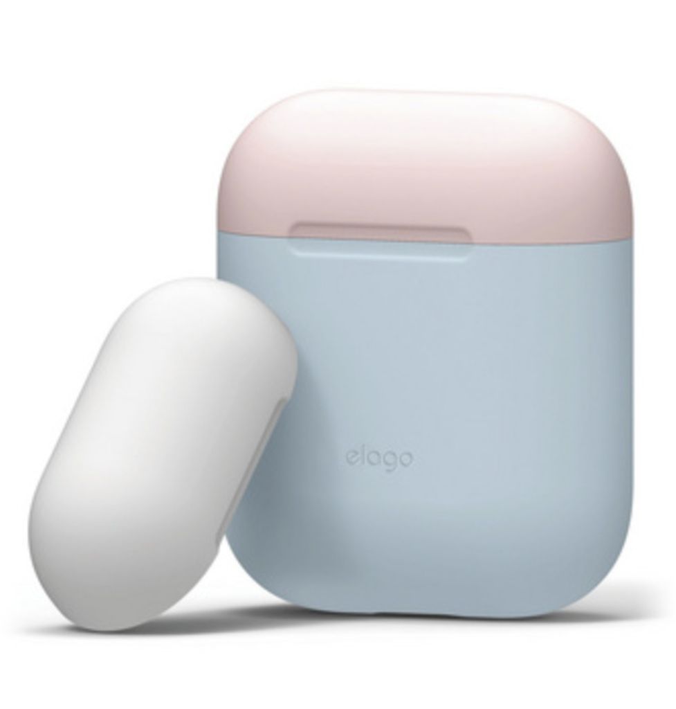 Duo-Case für AirPods 2 / AirPods 1 Körper-Pastellblau / Oberseite-Pink und Weiß