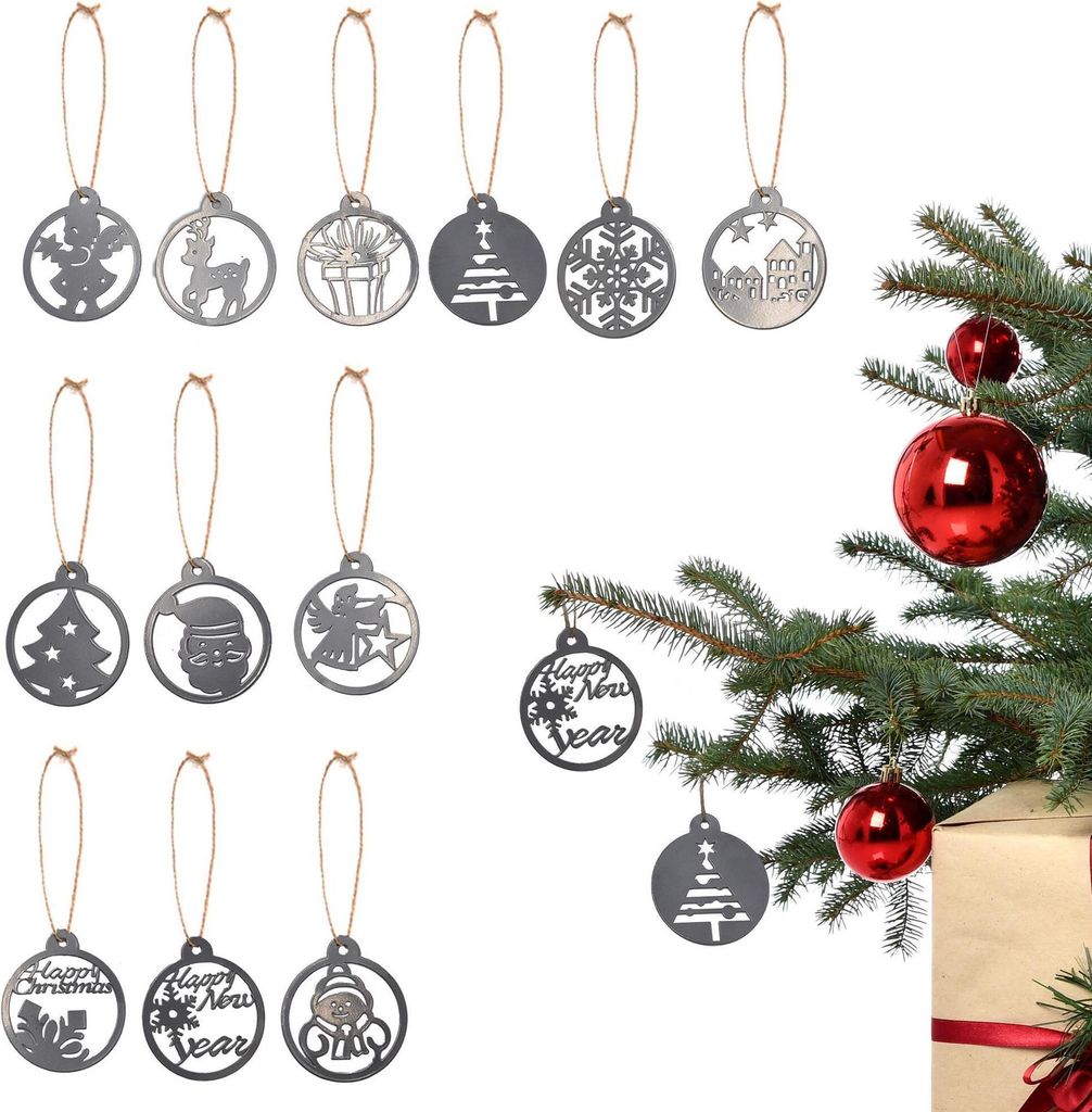 UNUS Weihnachtsanhänger 12er Set Silber, Christbaumschmuck