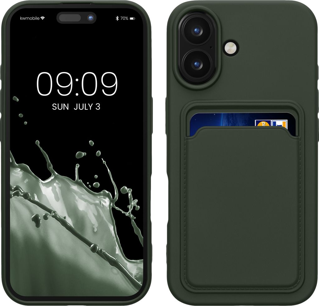kwmobile Handyhülle kompatibel mit Apple iPhone 16 Hülle - Handy Cover mit Fach für Karten - in Dunkelgrün