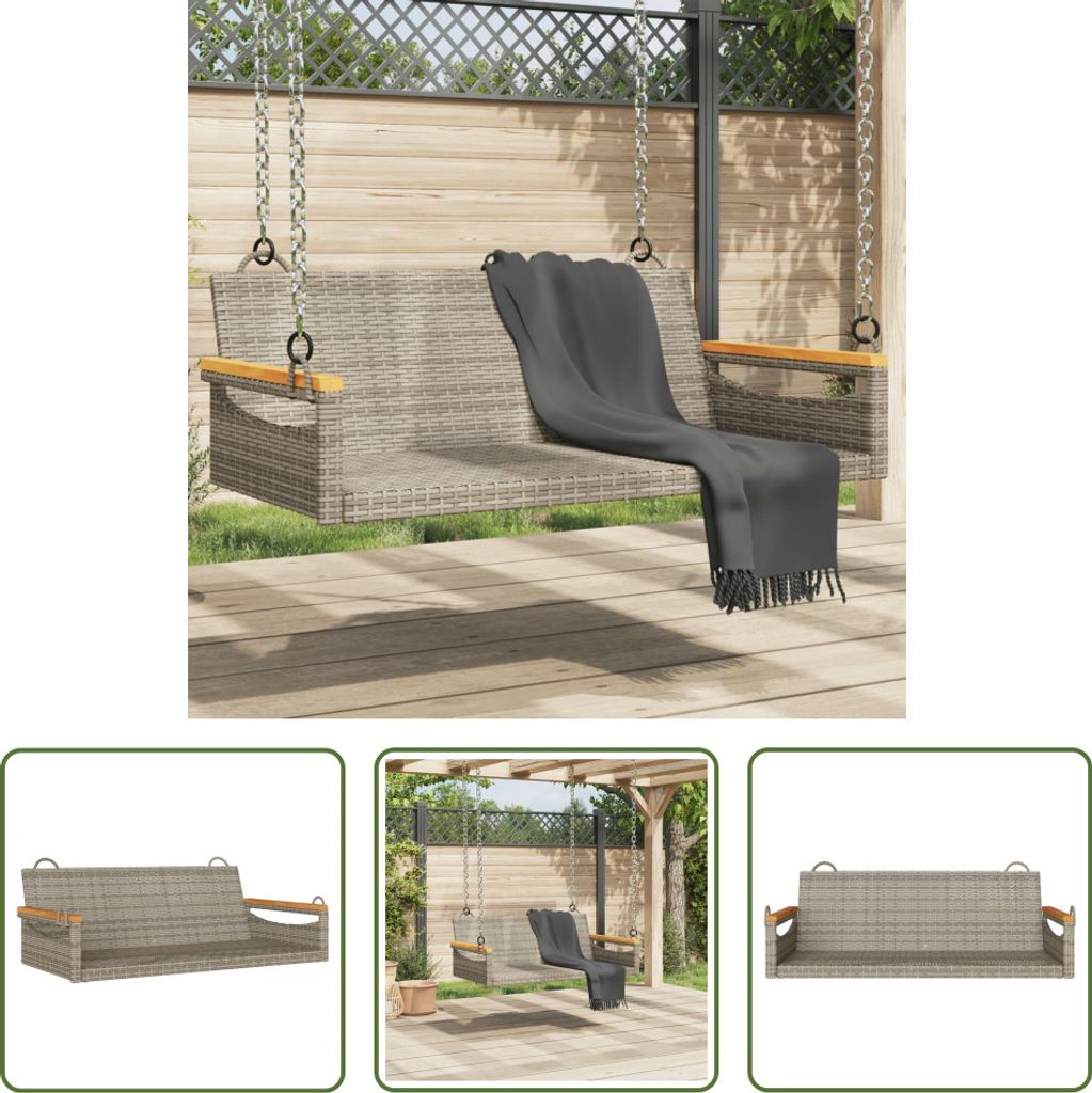 The Living Store Hängebank Grau 109x62x40 cm Poly Rattan