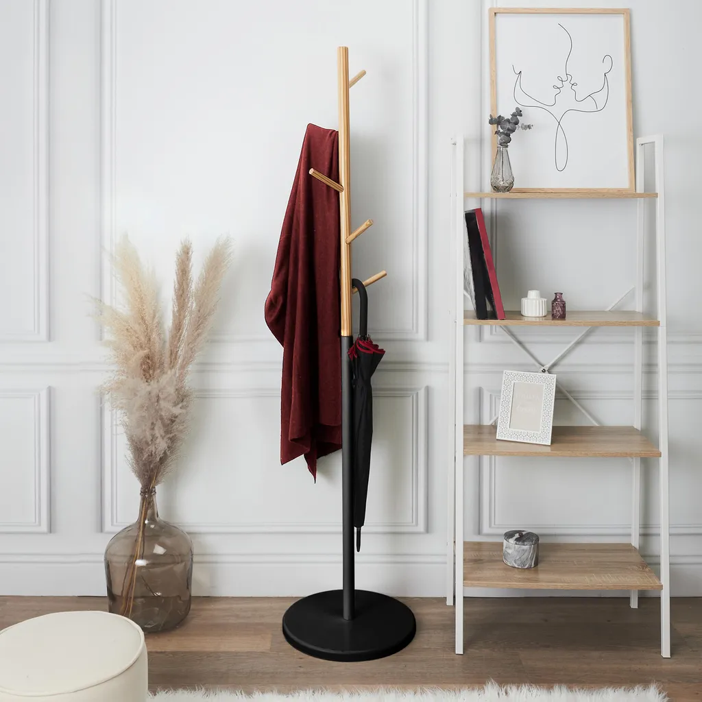 Portemanteau Miko Noir 180cm en Acier Robuste avec 8 Crochet Design