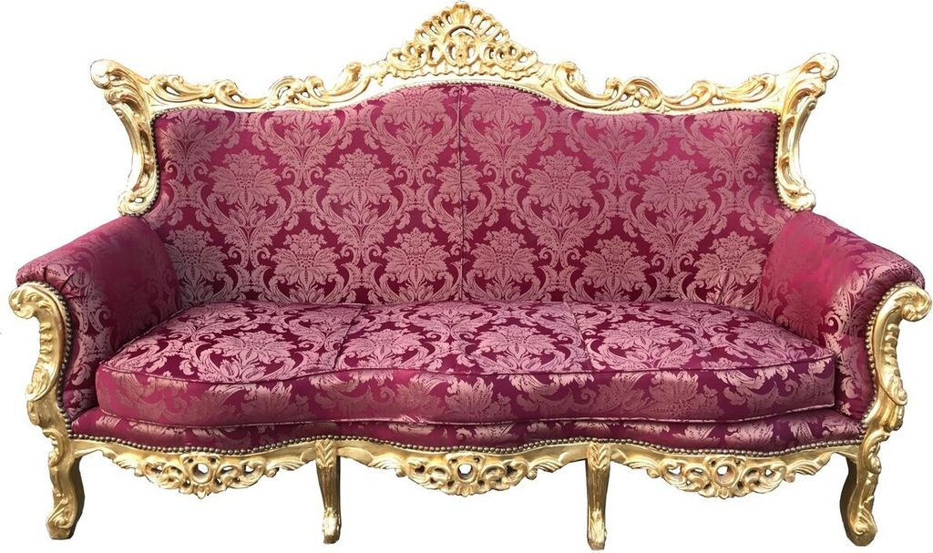 Casa Padrino Barock 3er Sofa Bordeaux Rot Muster / Gold - Wohnzimmer Möbel Couch Lounge