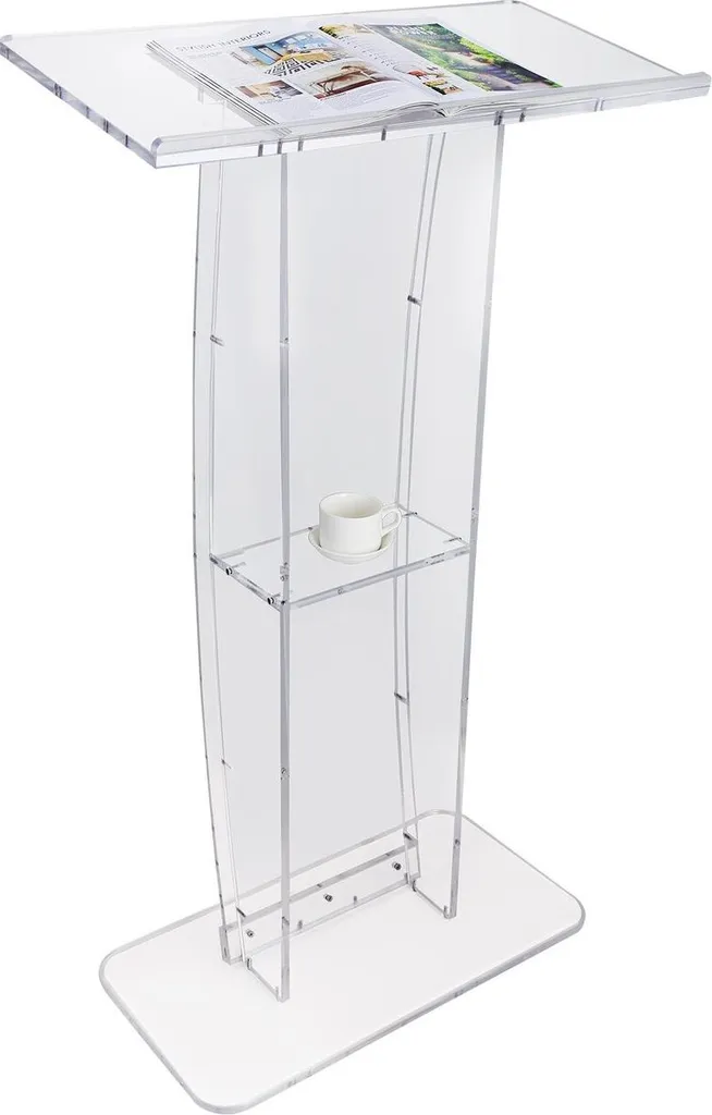 Lutrin Acrylique 119cm Transparent - Podium Stable avec Étagère pour Orateur