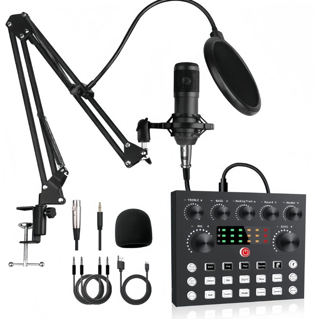 Kabellose Soundkarte & Mikrofon-Set - Bluetooth-Mixer - Für PC & Smartphone - Livestreaming & Aufnahme - Schwarz