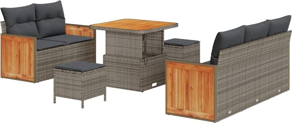 Best Möbel Garten-Sofa-Set mit Kissen - mit Speicher 8 pcs - Grau Poly Rattan - Gartensofas A3365198