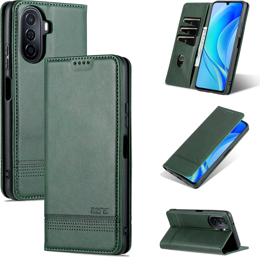 Custodia Huawei Nova Y70 Pro in Pelle Verde - Cover Portafoglio Magnetica
