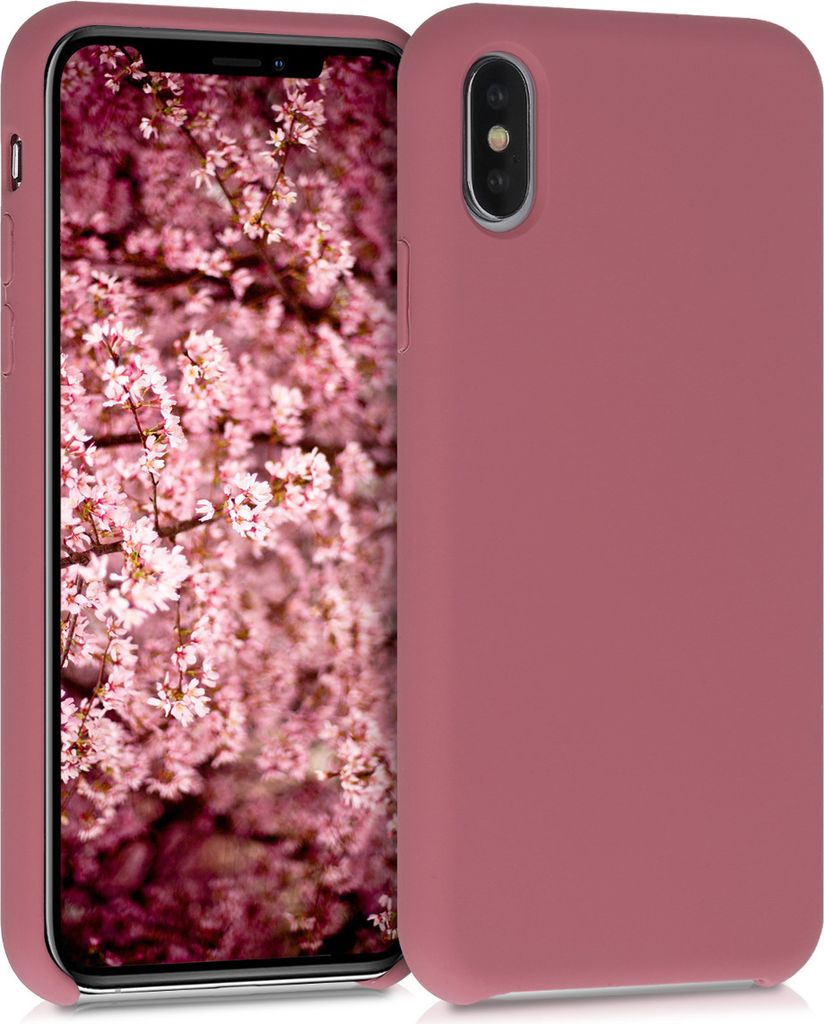 kwmobile Hülle kompatibel mit Apple iPhone XS Hülle - Silikon Handy Case - Handyhülle weiche Oberfläche - kabelloses Laden - Dark Rose