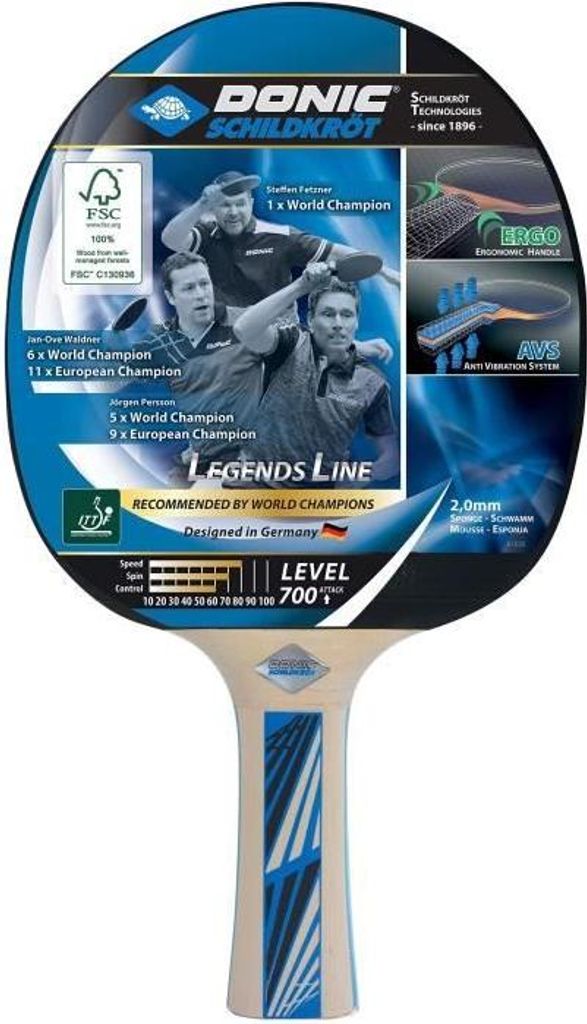 Tischtennisschläger, Schildkröt Legends 700 Avantgarde ITTF Belag, 2.0 mm Belagstärke, Holz für Ballkontrolle