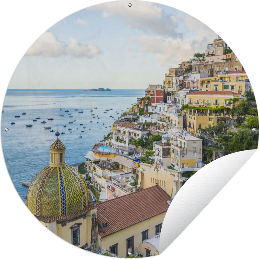 MuchoWow Gartenposter Outdoor-Poster Rund Italien - Positano - Wasser Ø 90 cm Gartendeko Rundes Poster draußen