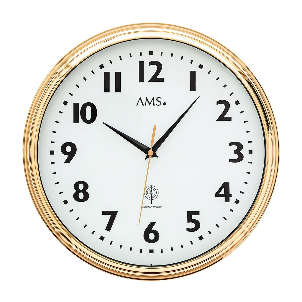 AMS 5963 Horloge murale radio analogique laiton doré ronde Image du produit 