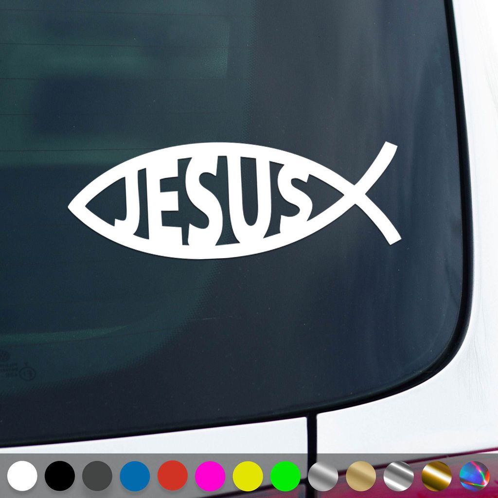 PantherPixel Jesus Fisch Aufkleber Ichthys Christentum Christus Sticker Auto Geschenkidee Farbe Weiss
