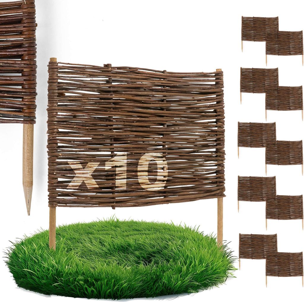 10 x BOGATECO Beeteinfassung aus Weide | 60 cm Lang & 40 cm Hoch | Holz-Zaun Rasenkante | Weiden-Zaun Steckzaun