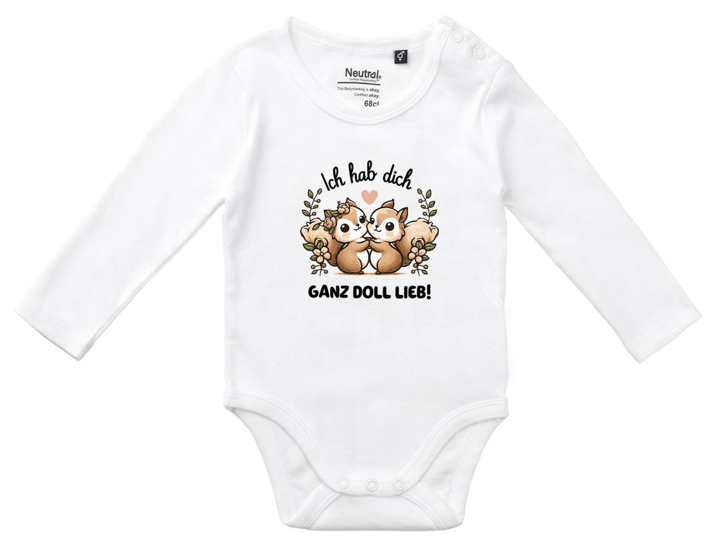Huuraa Baby Body Ich hab dich ganz doll lieb Einchhörnchen 68 White Baumwolle Fairtrade Langarmbody Geschenkidee