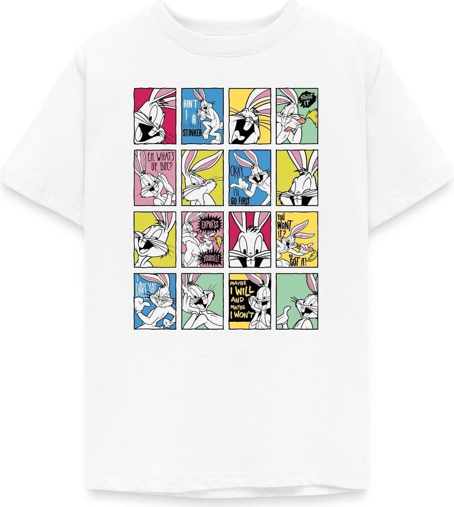 Spreadshirt Looney Tunes Bugs Bunny Kacheln Teenager T-Shirt, 152/164 (12-14 Jahre), Weiß