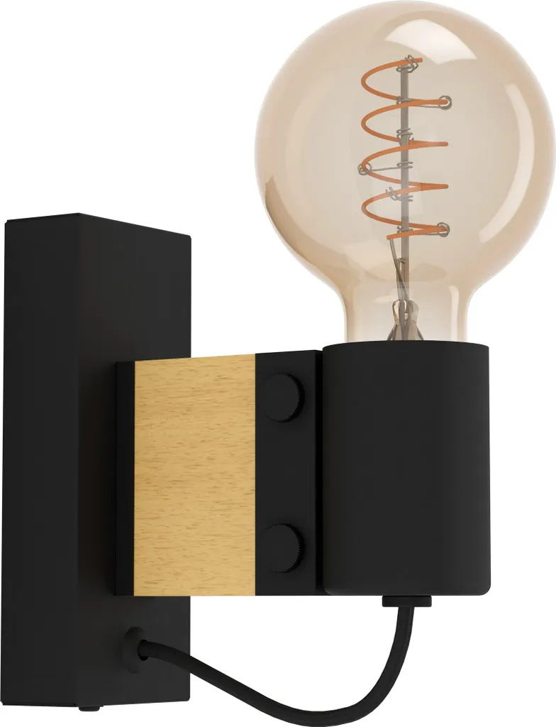 Lampada Parete BAILRIGG Eglo Nero Legno | Applique Design E27 1x40W