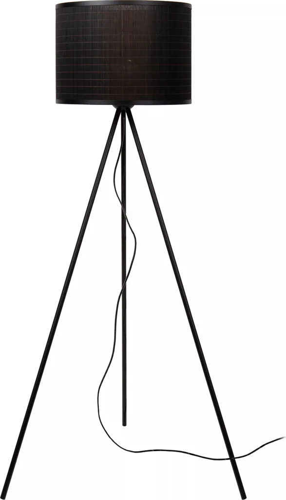 Lampadaire E27 avec abat-jour rotin tressé Lucide Tagalog noir mat 150cm