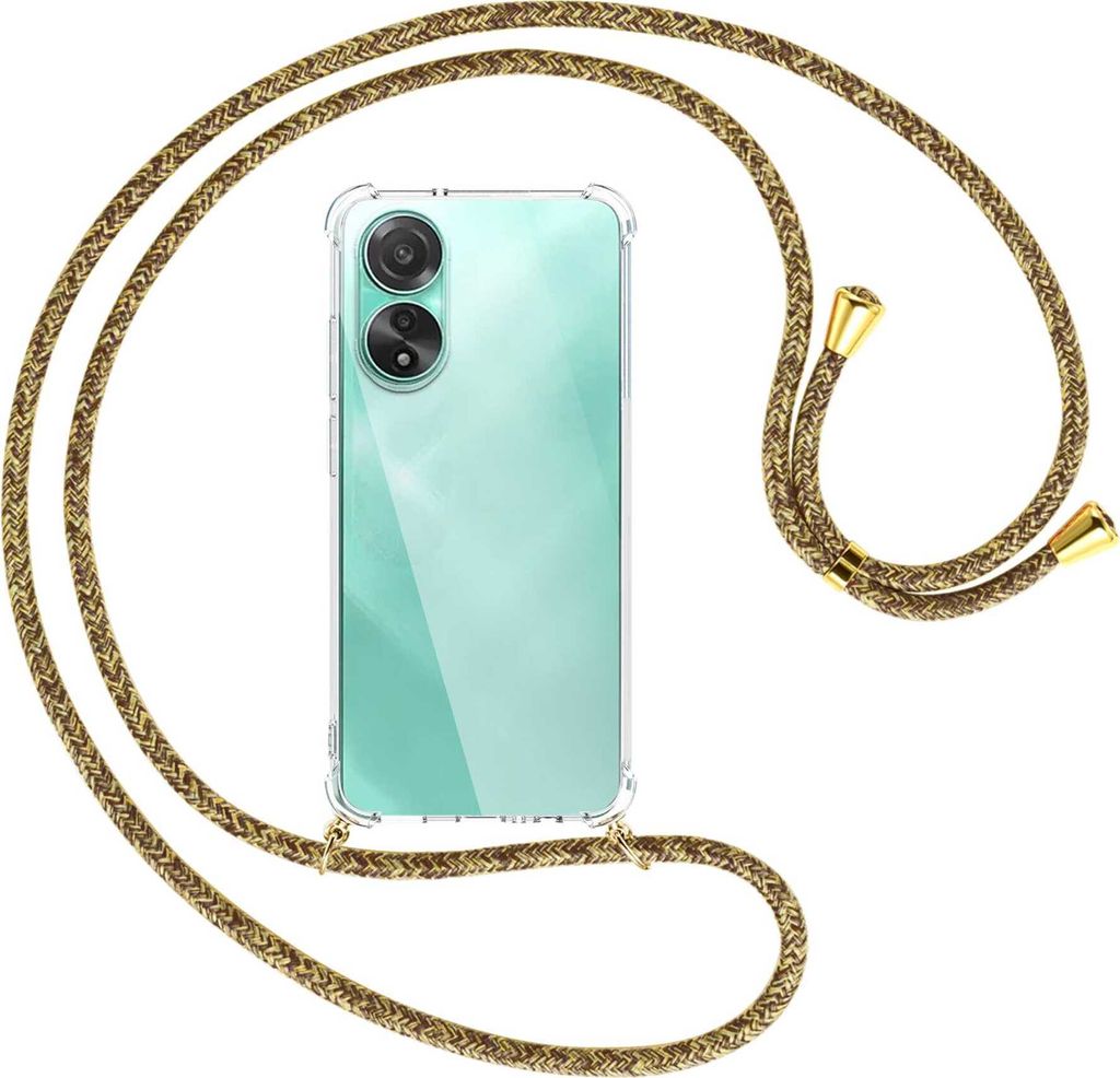 Handykette Backcover-Schutzhülle mit Band (Metall goldfarben) für Oppo A78 4G (CPH2565) - braun+beige
