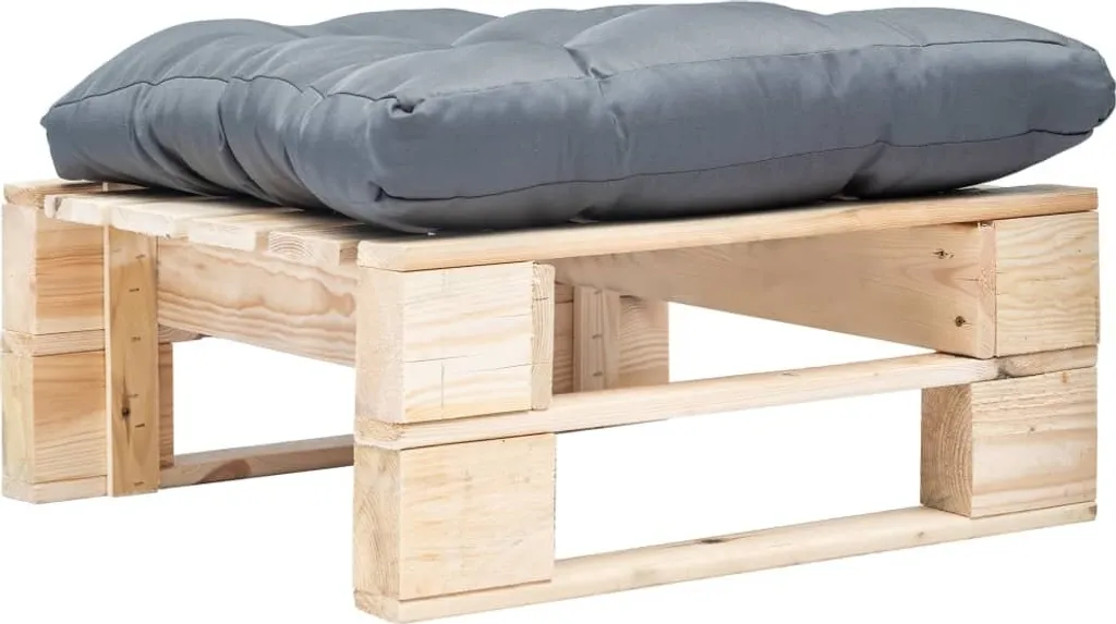 Sgabello Esterno Pallet Legno Grigio e Cuscino - Modulo Giardino