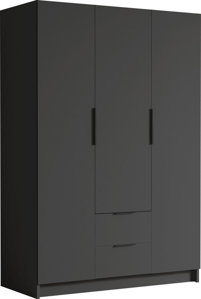 MIRJAN24 Kleiderschrank Calwi I 150, Schlafzimmer, Drehtürenschrank, mit Kleiderstange, Modern, Garderobenschrank, Metallgriffe (Farbe: Schwarz + ...