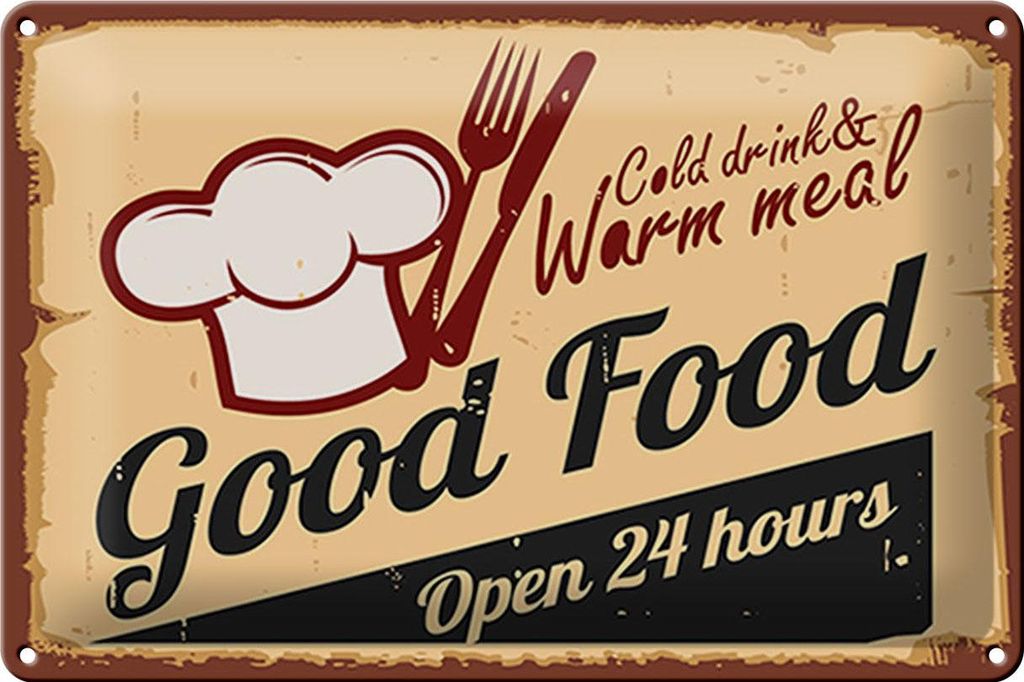 Blechschild Retro 30x20cm Cold drinks and warm meal Produktbild 