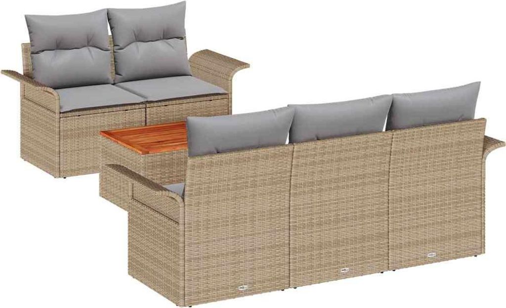 Gartensofa-set mit Kissen 6 pcs Beige Poly-Rattan