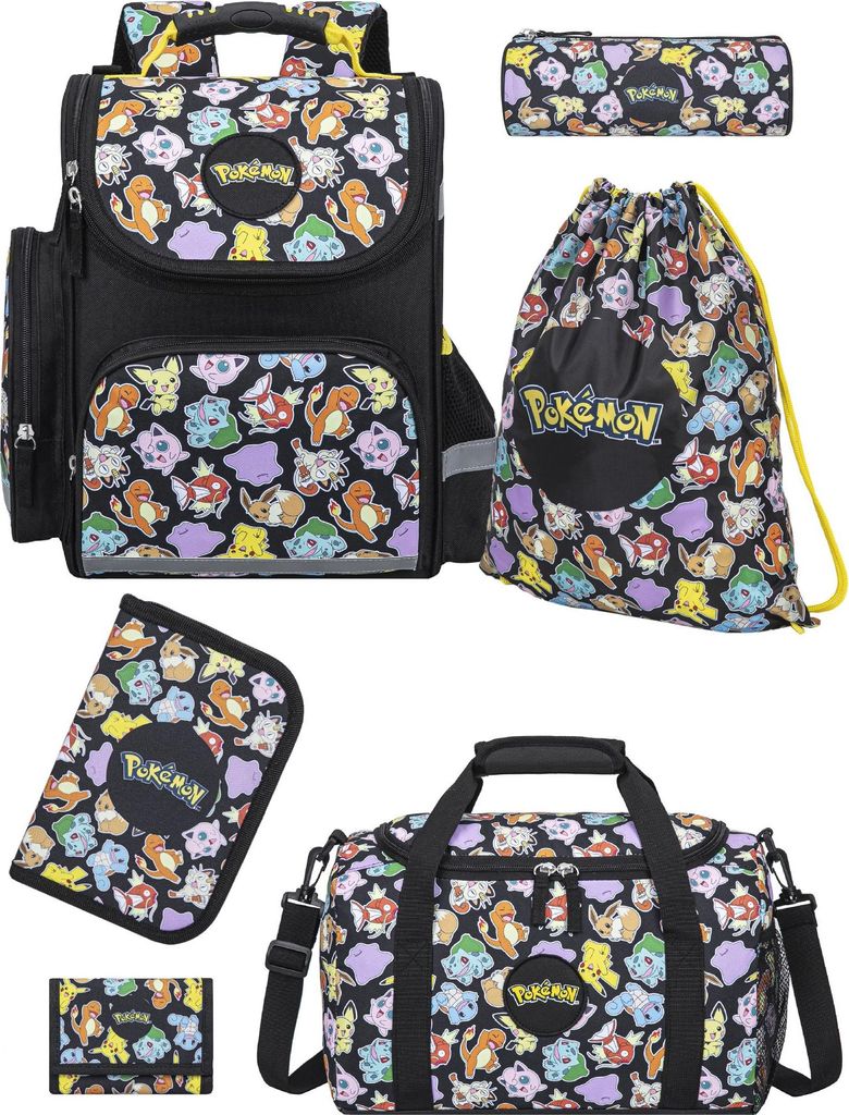 POKEMON Ranzen-Set 6-teilig Pikatchu & Friends Schulranzen-Set mit Federmäppchen und Sporttasche