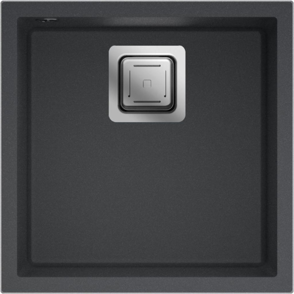 Granitspüle - Spülbecken - Küchenspüle - 44 x 44cm - Black Metallic - Einbauspüle - Kratzfest, Elegantes Design, Platzsparend, mit Siphon, Qub...