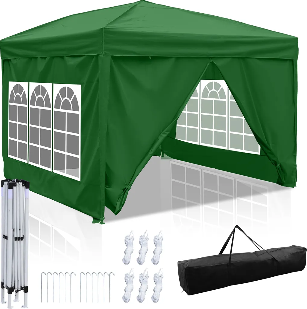 Gazebo da Giardino 3x3 Verde Pieghevole - Impermeabile con Pannelli - 5