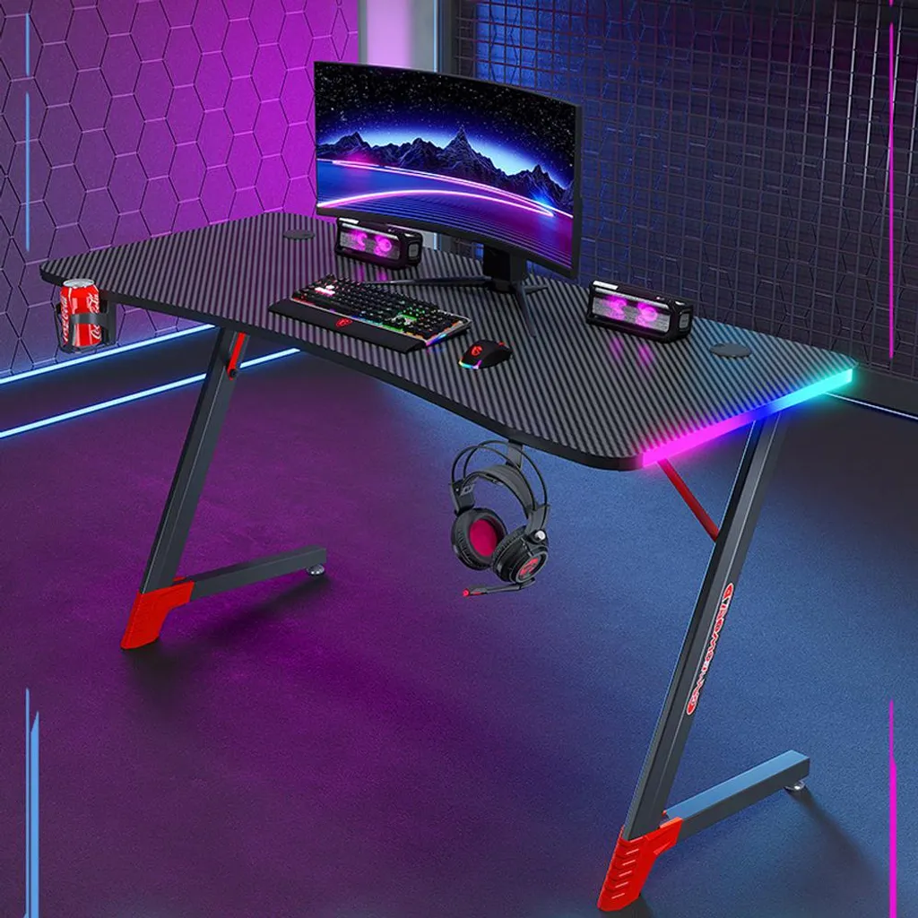 Bureau Gaming RGB Noir 100x60cm Table Gamer PC D2209-100HT