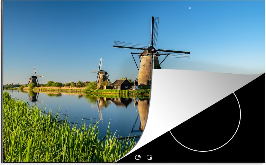 KitchenYeah Herdabdeckplatte Mühle - Frühling - Niederlande , 81x52cm, Küche Deko, Glaskeramikkochfeld Herdabdeckung, Abdeckplatte fùr Kochfeld