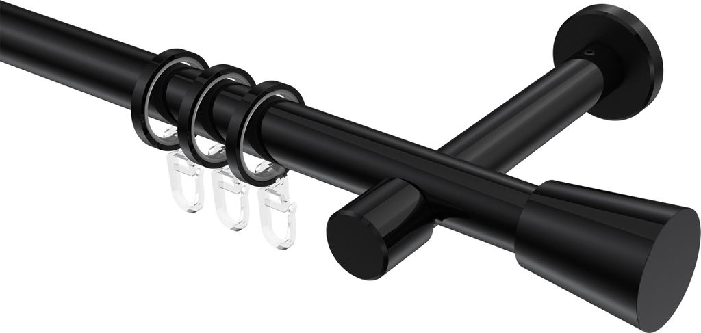 Interdeco Gardinenstange / Vorhangstange Schwarz, Typ Prestige Sitra (Konus), 20 mm Ø 1-läufig, 540 cm