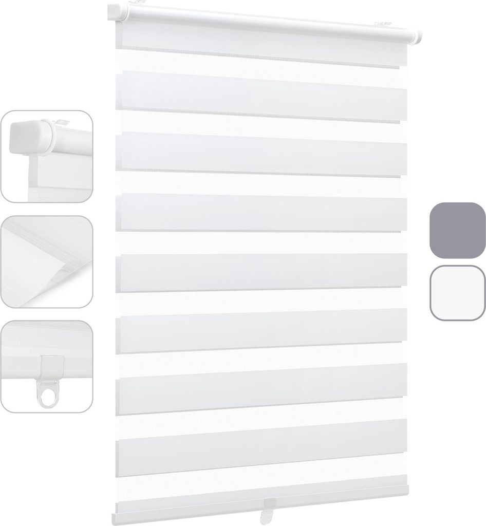 Doppelrollo schnurlos Duo Rollo Klemmfix Rollos für Fenster ohne Bohren & zum Bohren Faltrollo 95x130cm Weiß