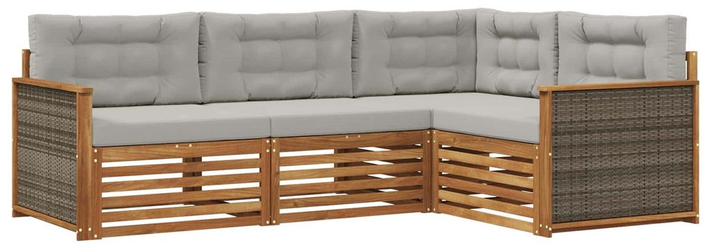 “2026 Modern“ Braun Outdoor-Sofagarnitur mit Kissen 4 pcs Natürlich und Hellgrau - Designermöbel 70743 - Gartensofas