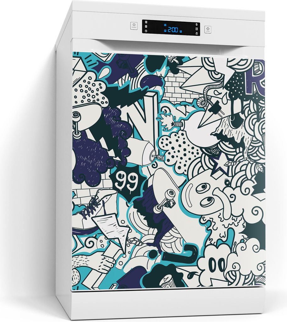 DEQORI Magnetmatte Spülmaschine beschreibbar 60x70 cm 'Urbaner Doodle-Mix' Magnetfolie