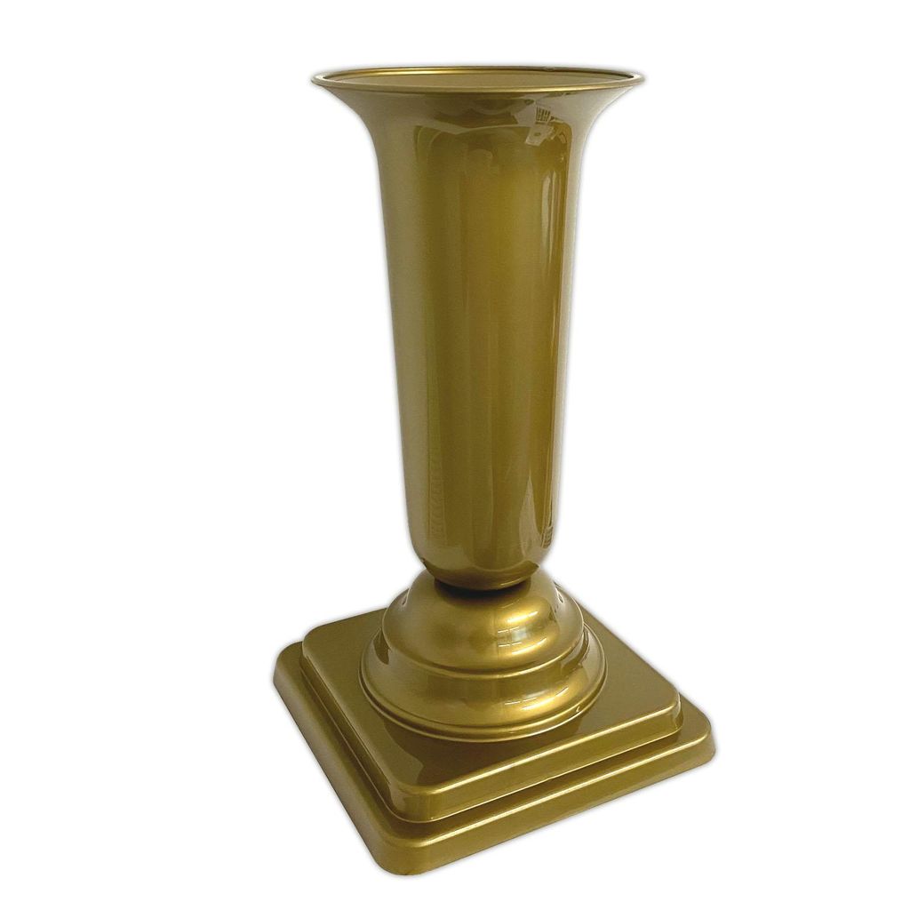 Grabvase Gold Grabschmuck Kunststoff Friedhofsvase mit Sockel Friedhof Blumenvase Grabdekoration Grab Vase Grabsteckvase
