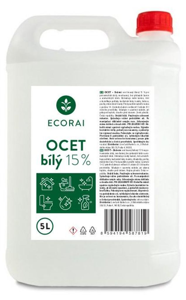 Ecorai Ocet bílý 15 % na úklid EXTRA ÚČINNÝ - kanystr 5 l Obrázek produktu 