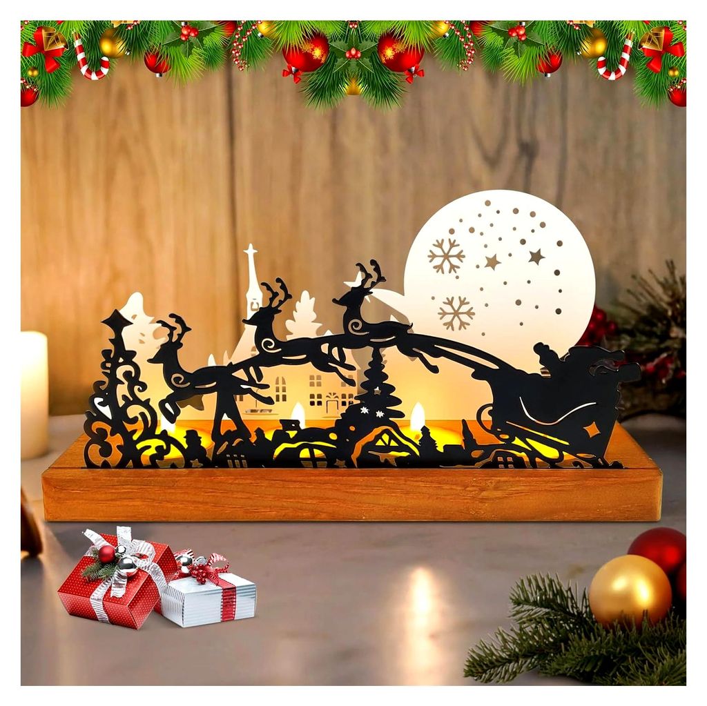 Adventskerzenhalter, Kerzenständer für Weihnachten, Kerzenhalter für 4 Teelichter, Metall mit Holzhaltern, Adventsgesteck, Tischdeko für die Ad...