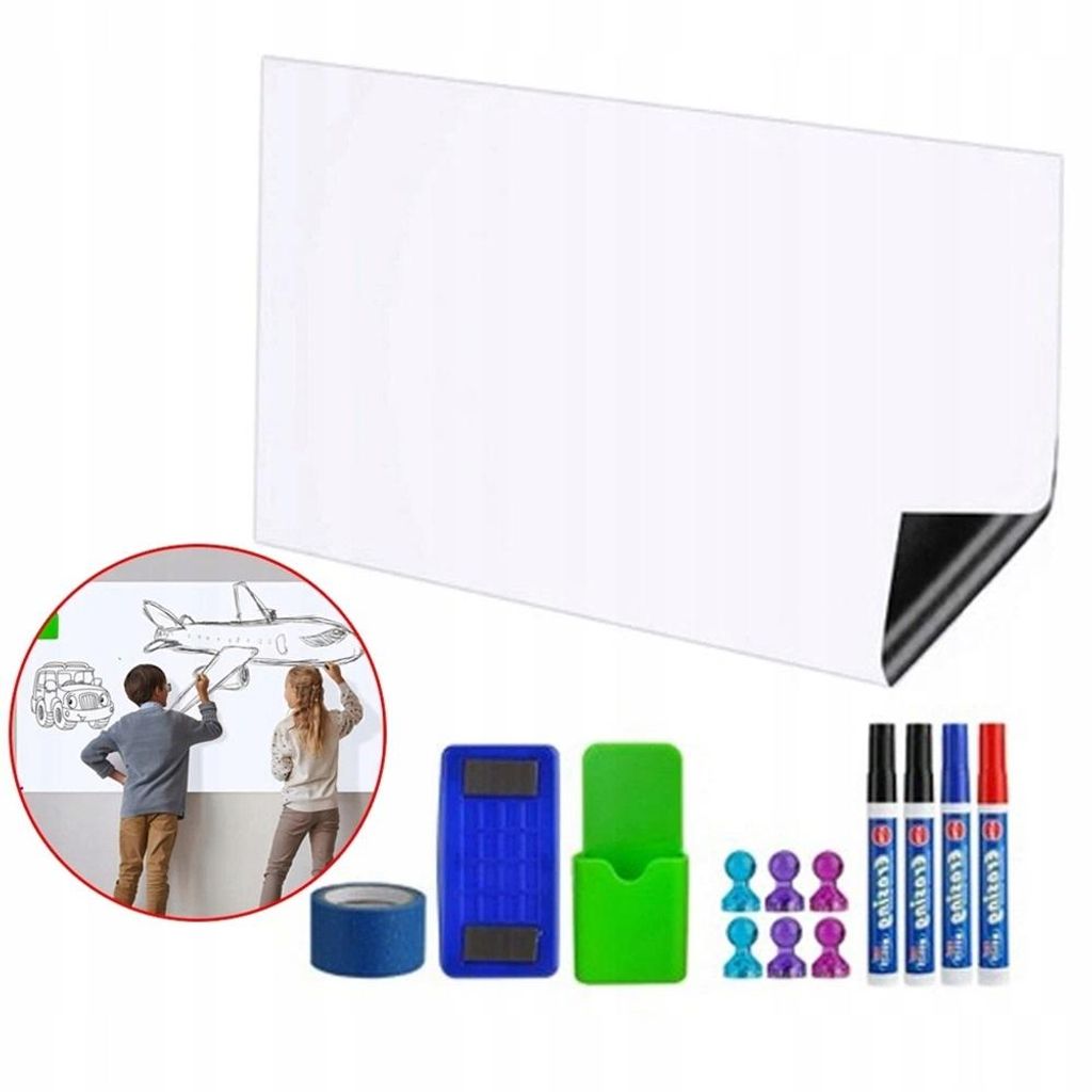 Magnetische Whiteboard-Folie, Magnettafel für Kühlschrank mit 4 Stiften und Schwamm, DIY Magnetisches für Schule, Büro und Zuhause