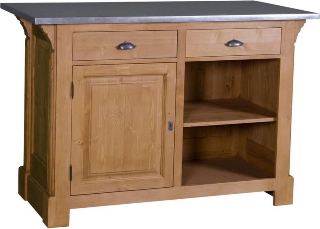 Casa Padrino Landhausstil Theke Naturfarben / Silber 140 x 68 x H. 95 cm - Massivholz Thekentisch mit verzinkter Tischplatte