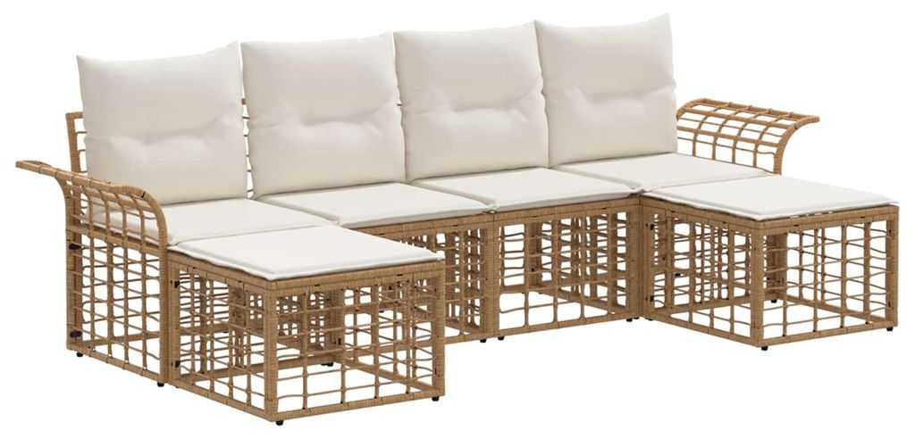 vidaXL Outdoor-Sofagarnitur 6 pcs Natürlich und Cremweiß Polyester