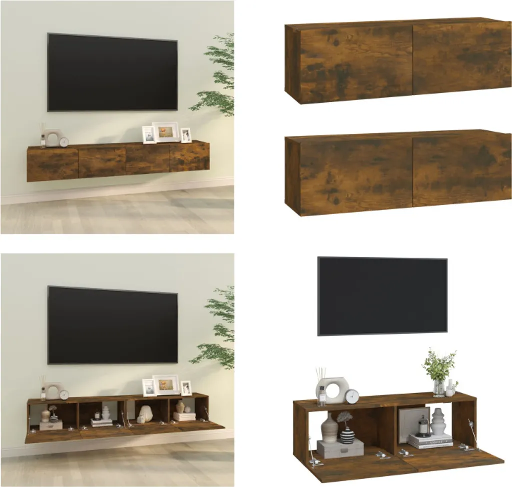 Set 2 Mobili Porta TV Sospesi 100x30x30 cm - Design Rovere Fumo
