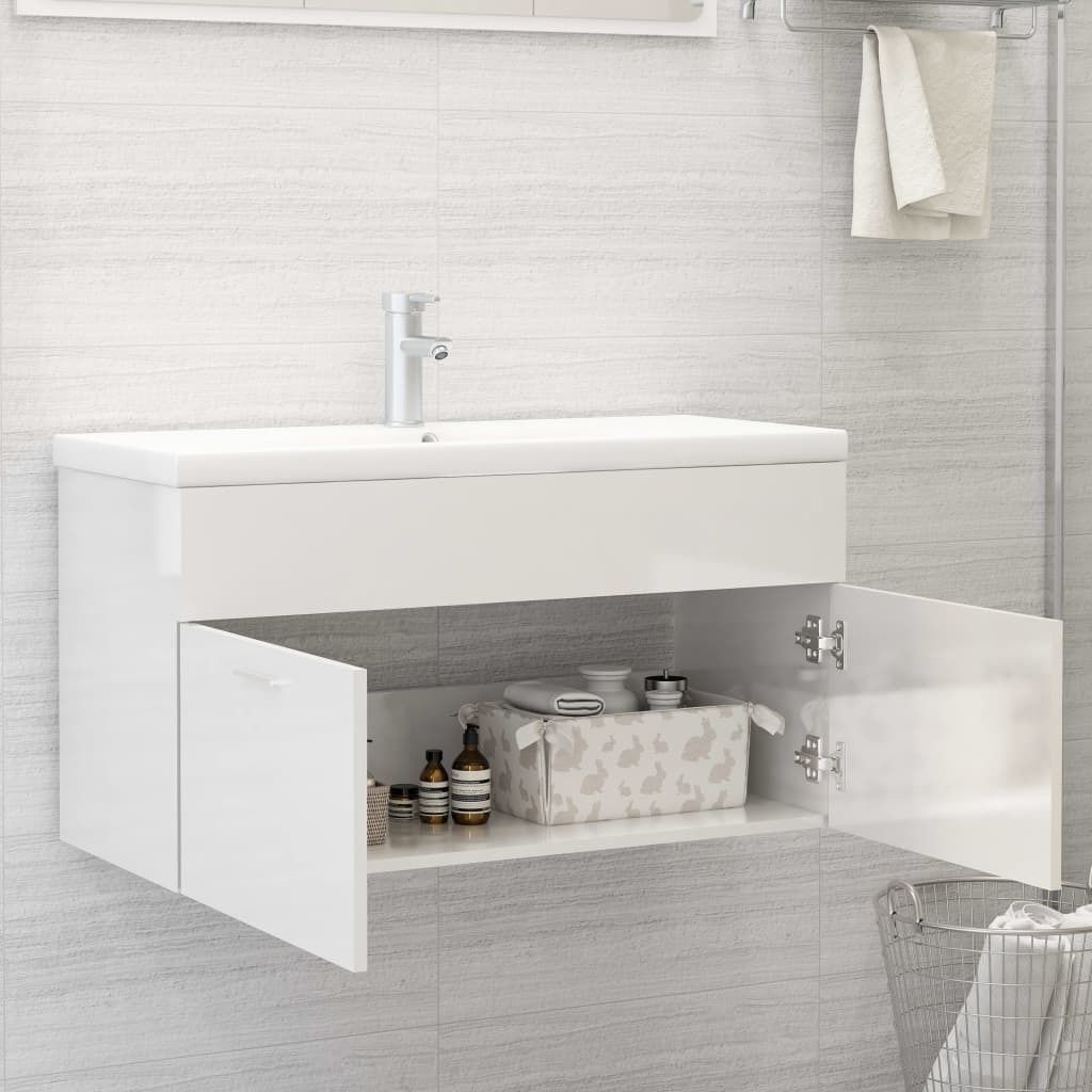 "Winter Sale" Badezimmerschränke - Weiß Waschbeckenunterschrank Hochglanz-Weiß 90x38,5x46cm DE9005437