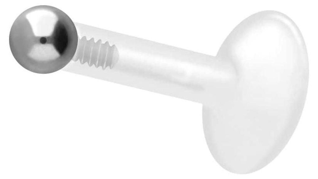 Ohrpiercing, Nasenpiercing PTFE Labret mit Innengewinde + Titan-Aufsatz KUGEL Silber Stablänge: 5mm + Stabstärke: 1,2mm + Kugelgröße: 2,5mm