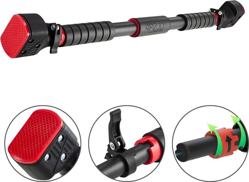 A pull-up bar with close-up details of its components.