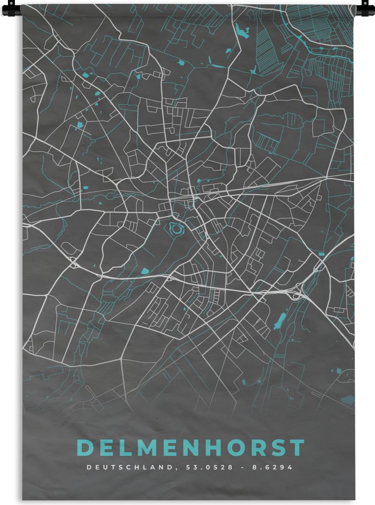 MuchoWow Wandteppich Wandbehang Karte - Stadtplan - Delmenhorst - Deutschland - Blau 90x135 cm Tapisserie Dekoration Wandtuch - Baumwolle - Wands...