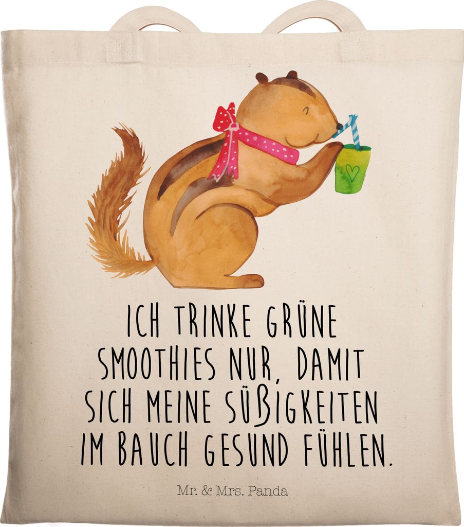 Mr. & Mrs. Panda Jutebeutel Eichhörnchen Smoothie - Transparent - Geschenk, Lustige Sprüche, dokumententasche, Green Smoothies, Tote Bag, Abnehme...