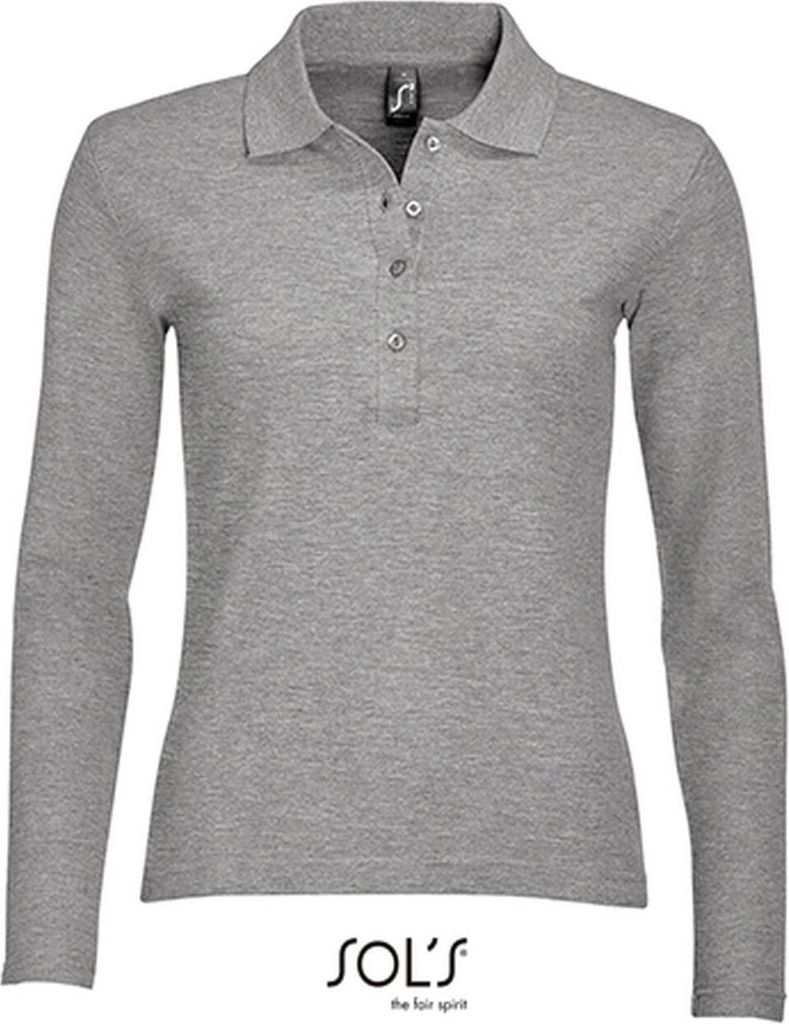 SOLs 11317 | Damen Longsleeve Poloshirt Podium / Vier Knöpfe - Farbe: Grey Melange - Größe: S