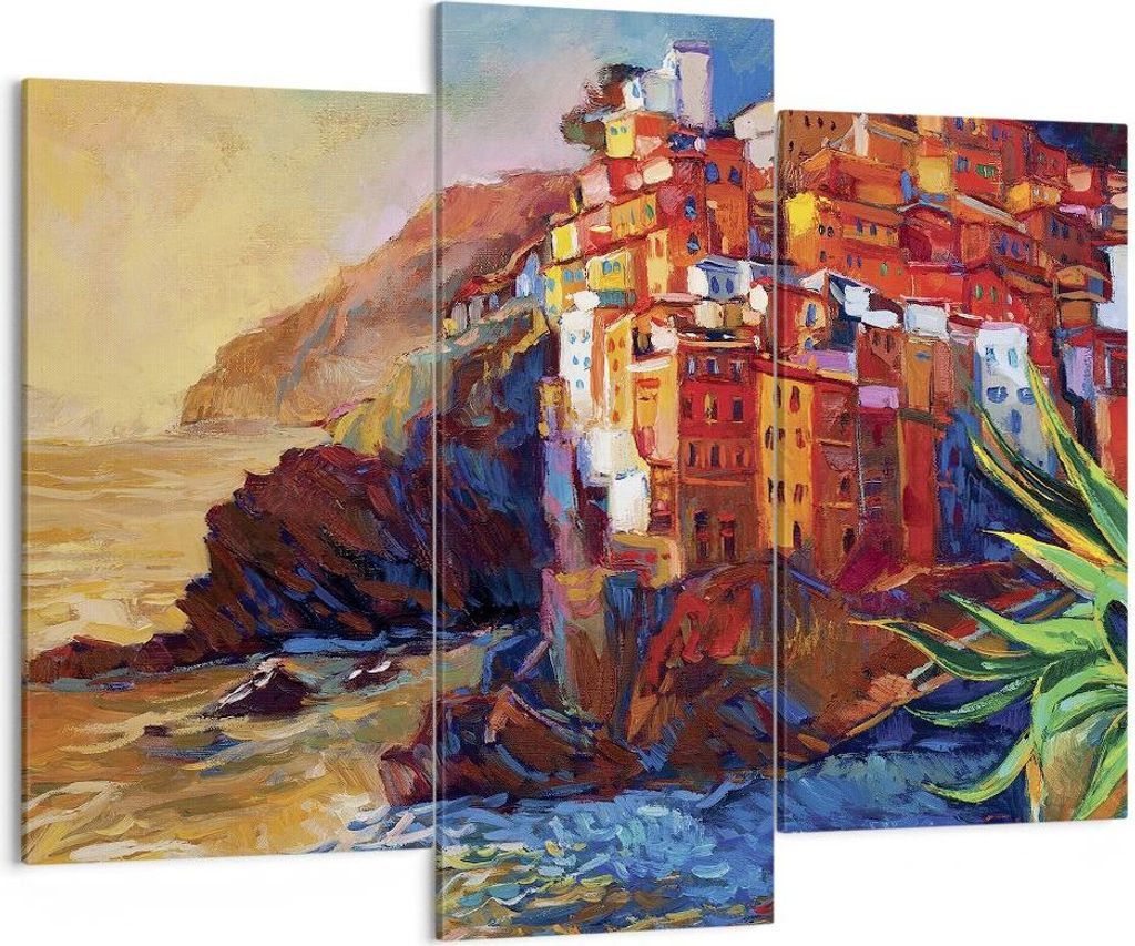 Bild auf Leinwand - Leinwandbild - 3 Teile - Manarola Bunt Öl - 130x100cm - Wand Bild - Wanddeko - Wandbilder - Leinwanddruck - Bilder - Wanddekor...