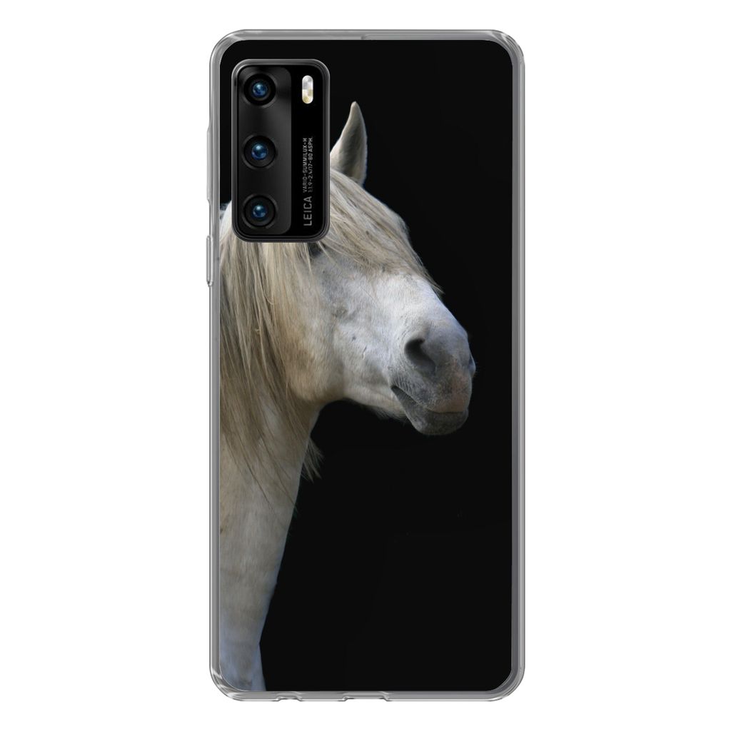MuchoWow Handyhülle Schutzhülle Hülle für Huawei P40 Pferde - Pilz - Schwarz Silikon Softcase Handy Hülle - Handytasche