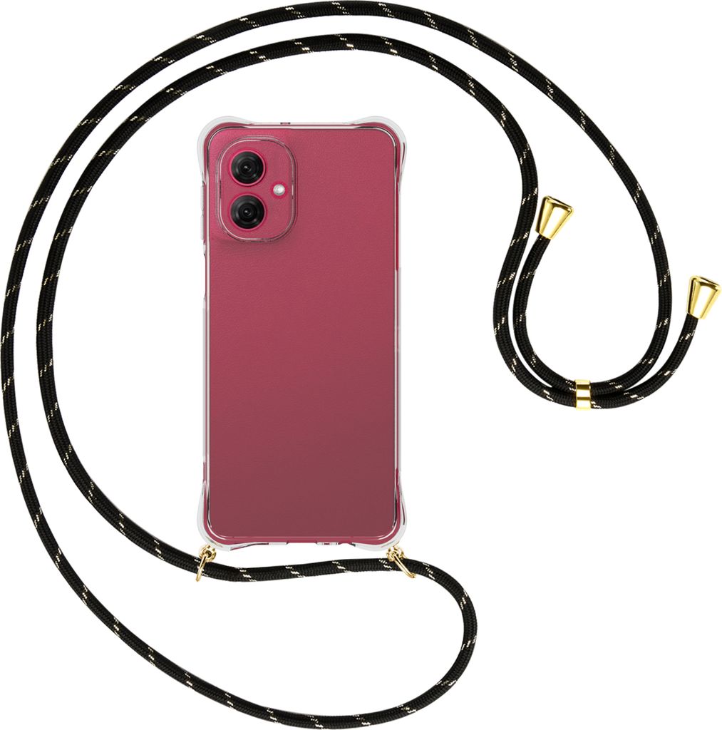 Handykette Backcover-Schutzhülle mit Band (Metall goldfarben) für Motorola Moto G55 5G - schwarz/gold